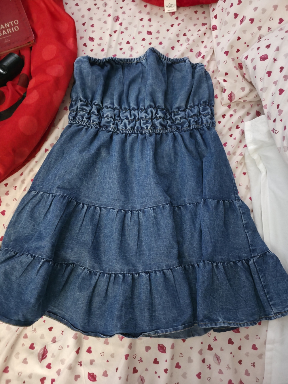 Blush Blue Strapless Tiered Denim Kids Dress